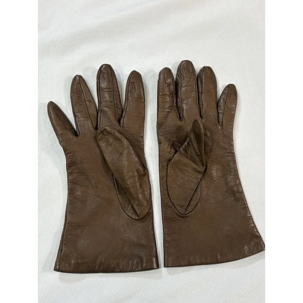 Neiman Marcus Women's Brown Soft Leather Silk Lined Gloves Size 7